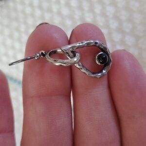 Oxidized hammered. 925 sterling silver‎ French hook earrings with black center